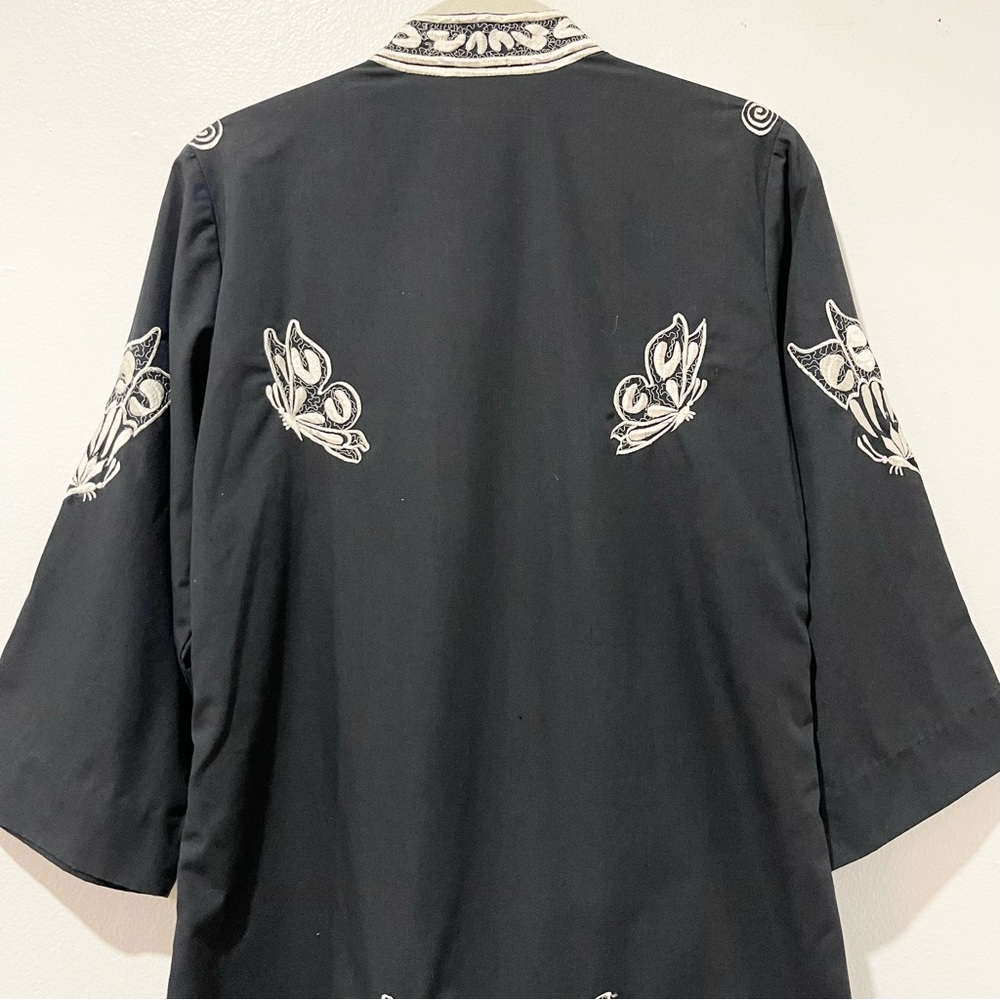 Embroidered Kaftan Black and Cream Butterfly Design Mandarin Collar Size S - Picture 7 of 7
